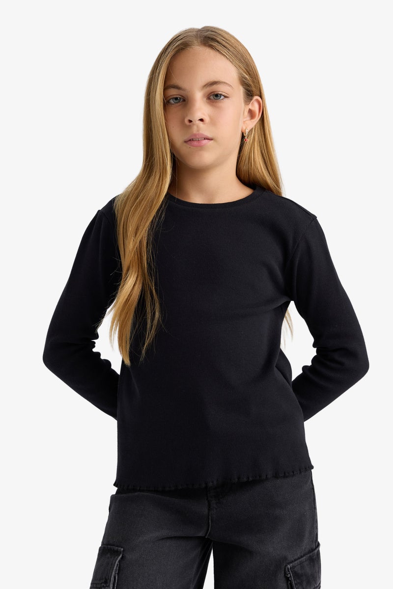 DeFacto Black Girl Girl Crew Neck Basic Ribbed Camisole T-Shirt Casual - Image 4